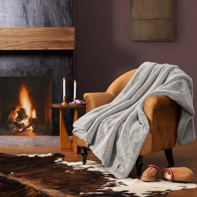 UGG Euphoria Faux Fur Throw Blanket, Oversized Warm Throw for Couch or Chair, Luxury Bedroom Decor, Cozy Soft Blankets, Machine Washable, 50-inch x 70-inch, Seal Grey - Image 2